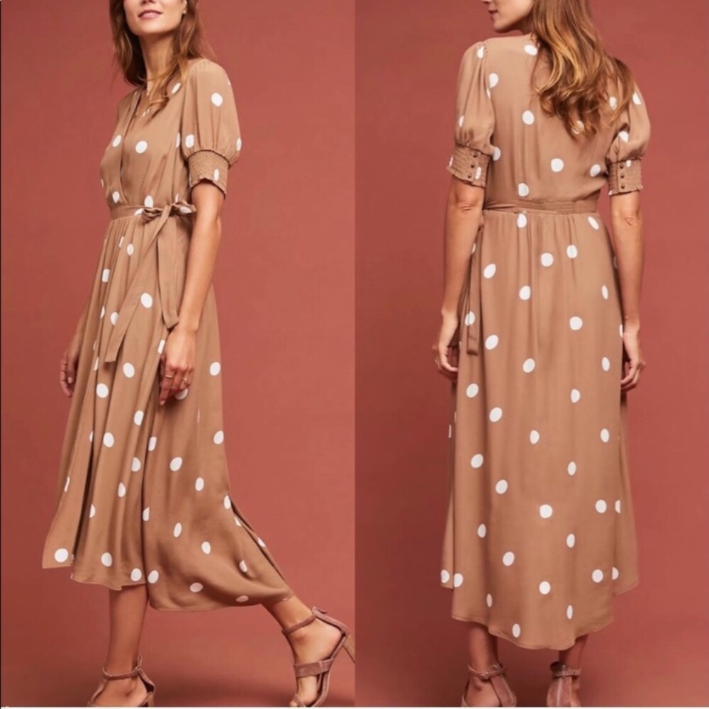 Anthropologie Maeve Breanna Brown Polka Dot Dress